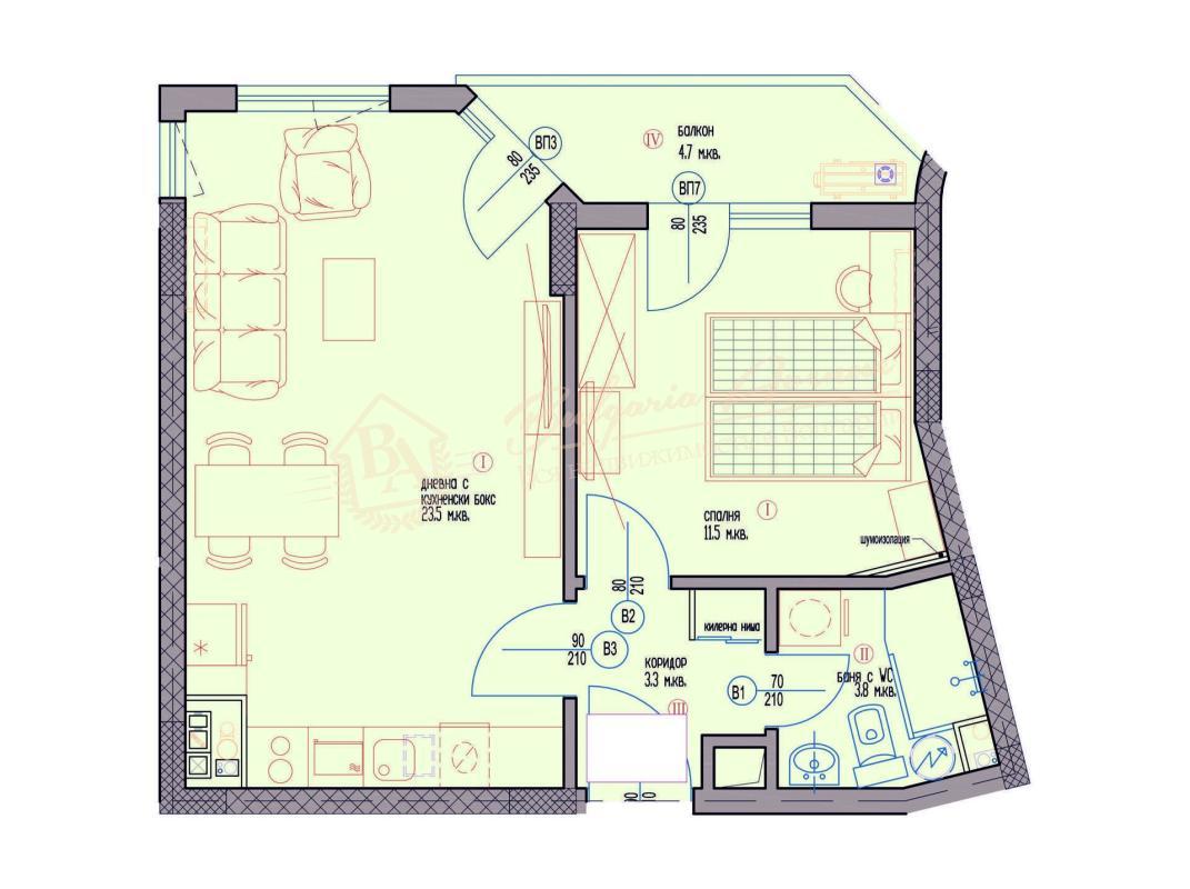 Two-bedroom apartment in a new elite residential building in the southern part of the Briz district in Varna.