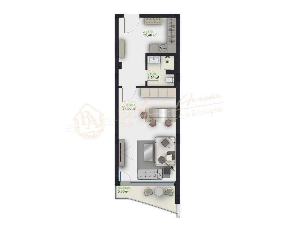 Studio apartment with panoramic sea view near the resort of Saint Constantine and Helena