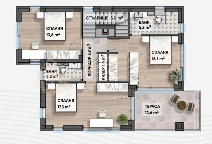 New two-storey house with 3 bedrooms and private courtyard in a cottage complex near Varna