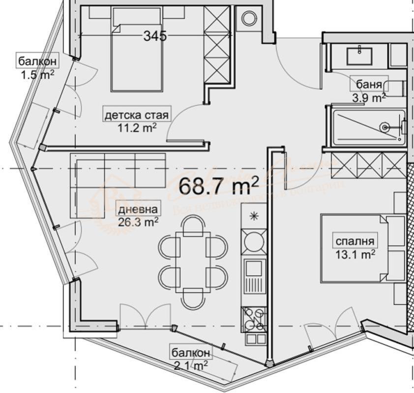 Three-bedroom apartment in a new residential building in Varna, Vladislavovo district. Under construction